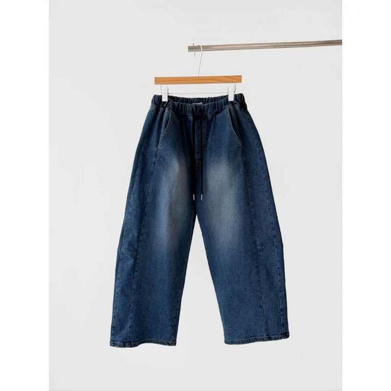 韓 綁帶刷色牛仔九分寬褲 size