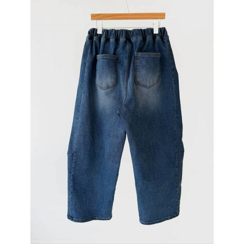 韓 綁帶刷色牛仔九分寬褲 size