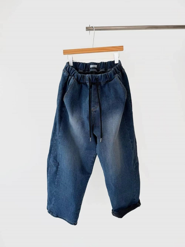 韓 綁帶刷色牛仔九分寬褲 size