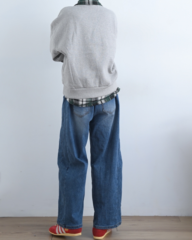 韓 綁帶刷色牛仔九分寬褲 size