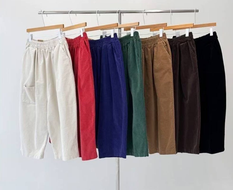 韓 八分小口袋燈心絨寬褲 7色 size