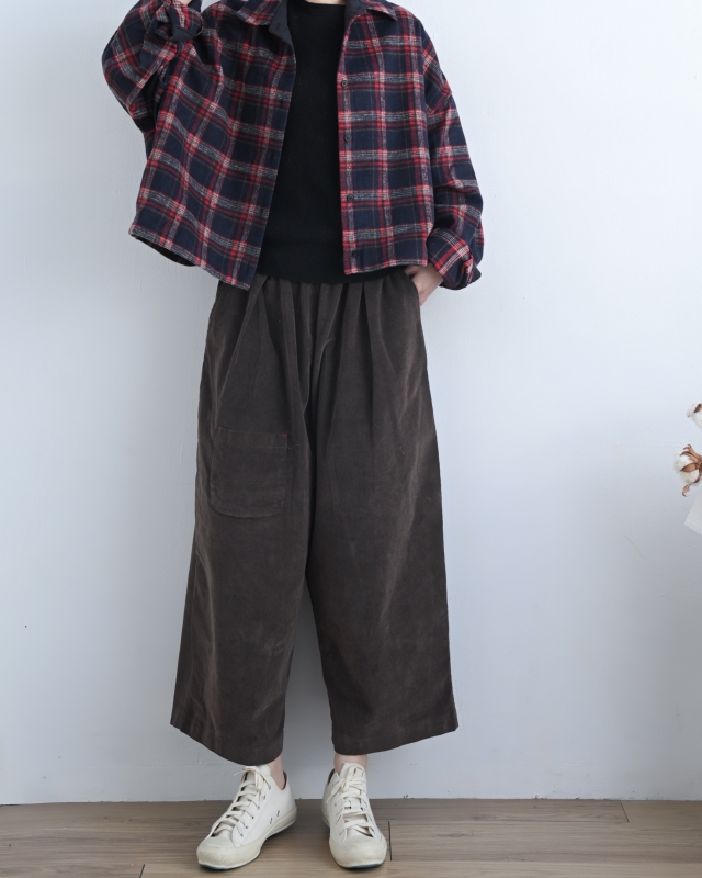 韓 八分小口袋燈心絨寬褲 7色 size