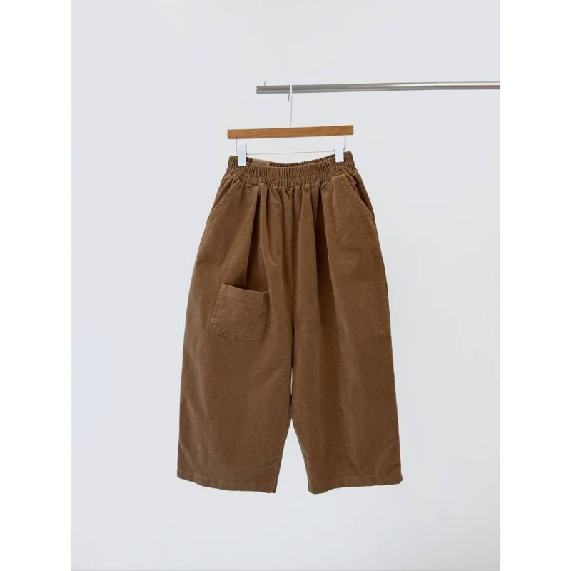 韓 八分小口袋燈心絨寬褲 7色 size