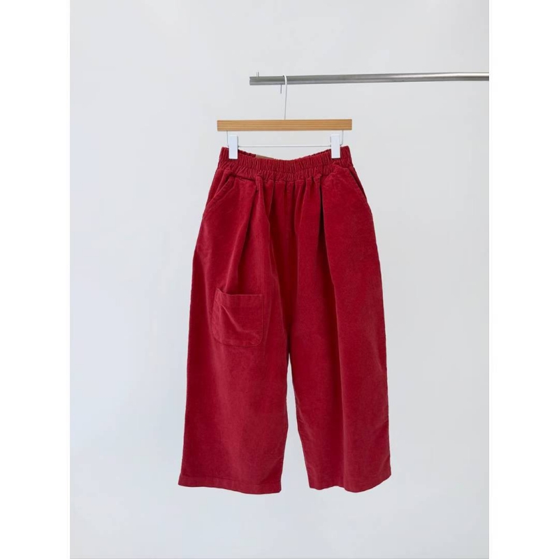 韓 八分小口袋燈心絨寬褲 7色 size