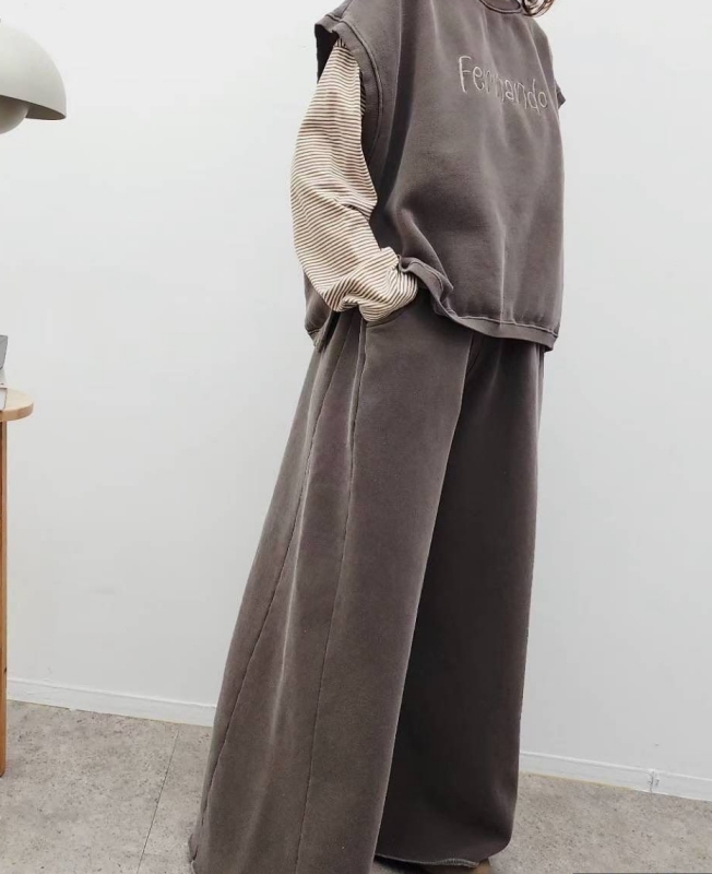 韓 側剪接棉寬褲 2色 size