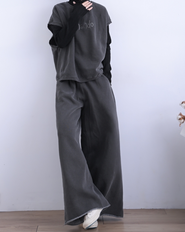 韓 側剪接棉寬褲 2色 size