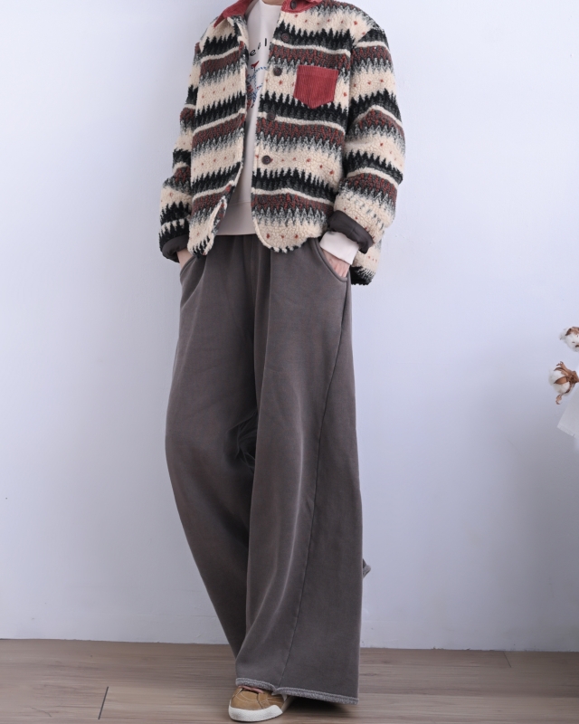 韓 側剪接棉寬褲 2色 size