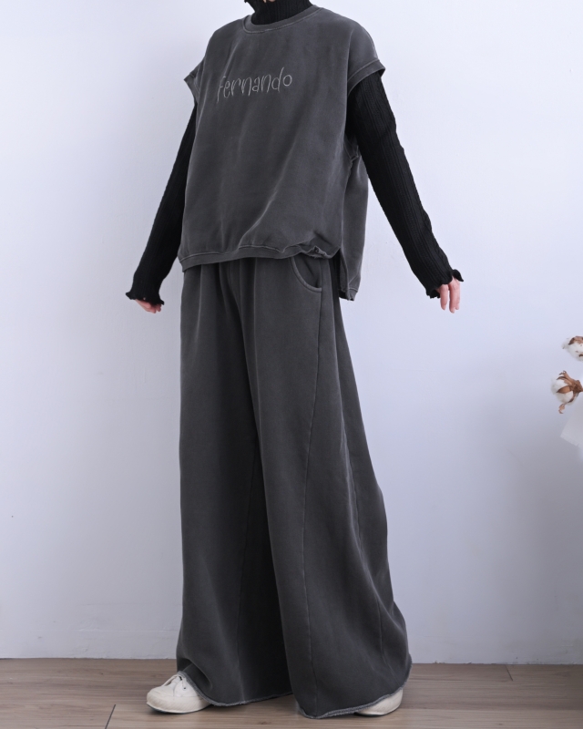 韓 側剪接棉寬褲 2色 size