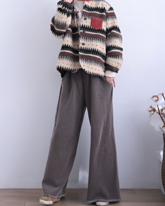 韓 側剪接棉寬褲 2色 size