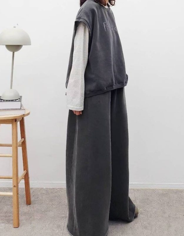 韓 側剪接棉寬褲 2色 size