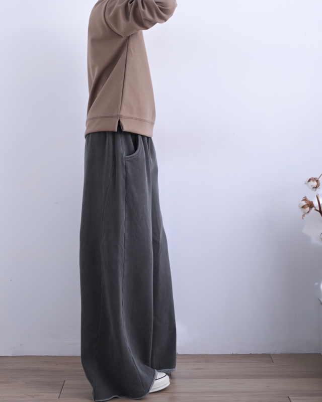 韓 側剪接棉寬褲 2色 size
