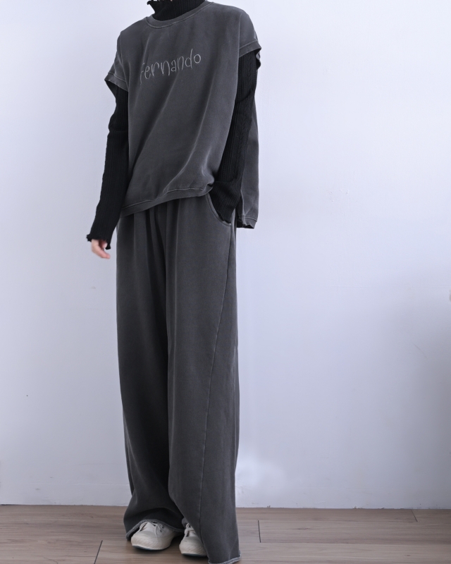 韓 側剪接棉寬褲 2色 size