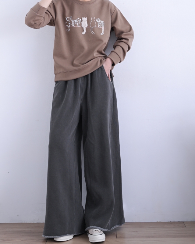 韓 側剪接棉寬褲 2色 size