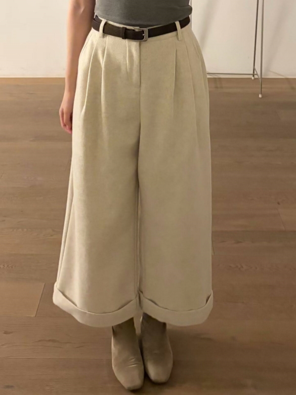 韓 小反摺九分寬褲 4色