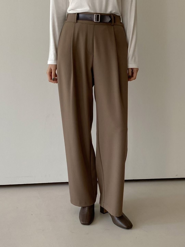 韓 假皮帶寬褲 3色