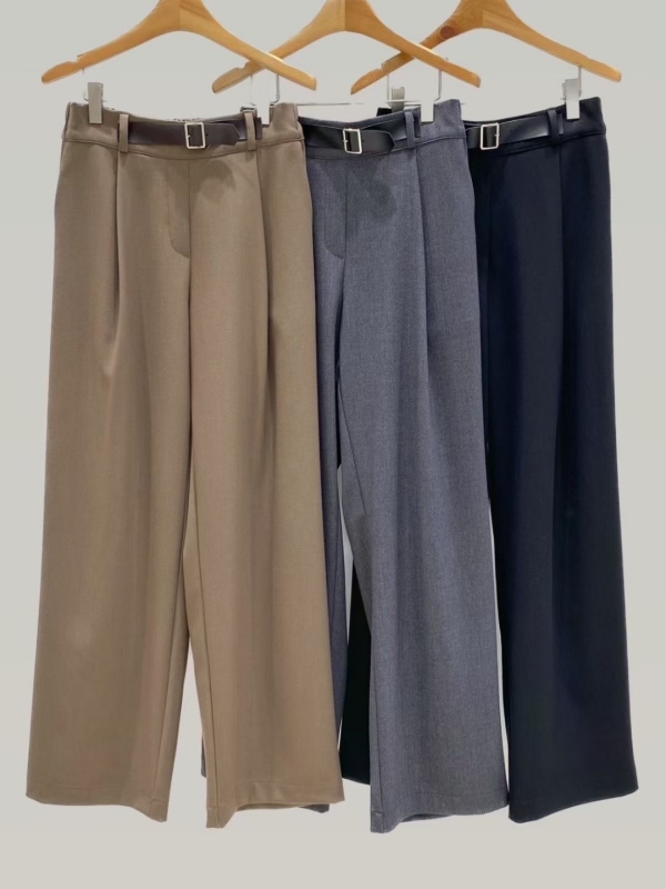 韓 假皮帶寬褲 3色