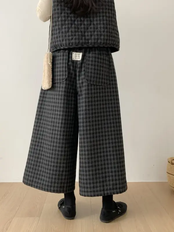 韓 小標格文寬褲裙 3色 size