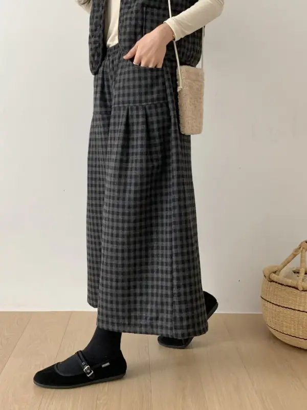 韓 小標格文寬褲裙 3色 size