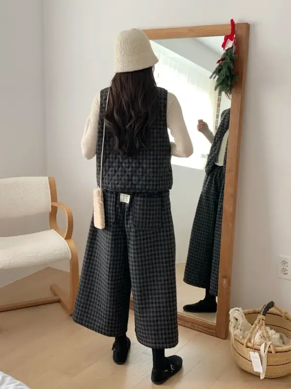 韓 小標格文寬褲裙 3色 size