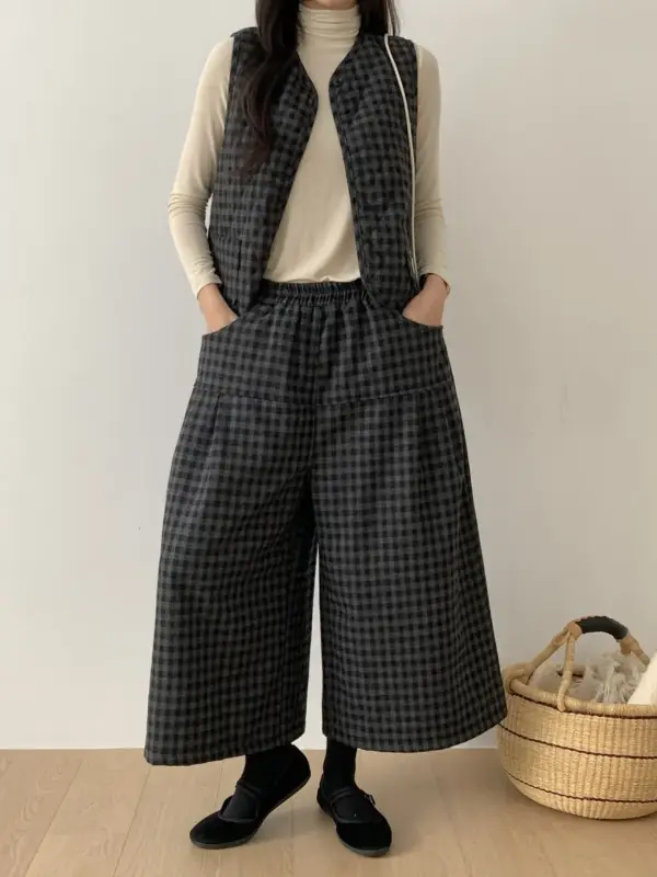 韓 小標格文寬褲裙 3色 size