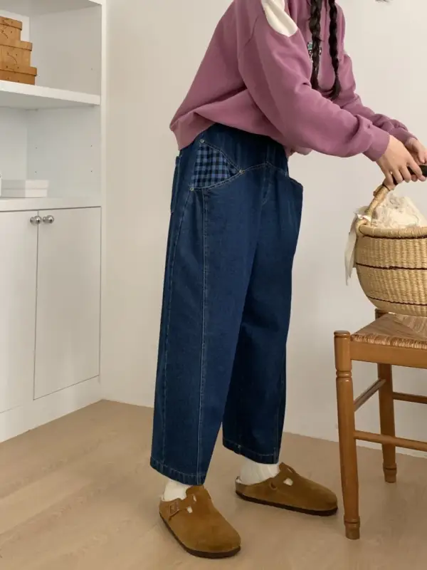 韓 格文口袋小寬褲 2色