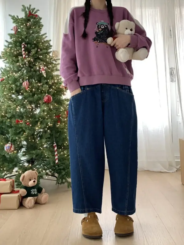 韓 格文口袋小寬褲 2色