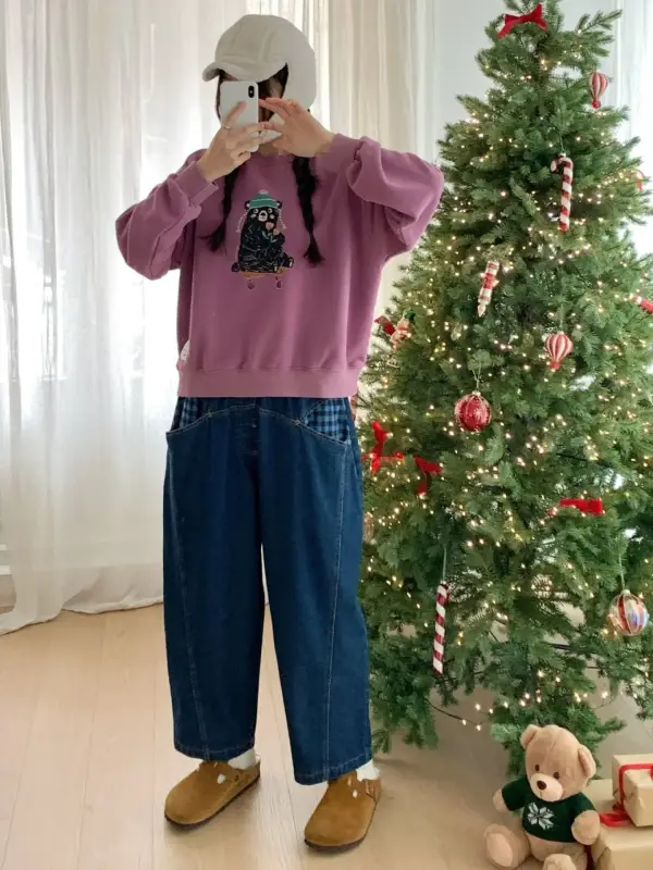 韓 格文口袋小寬褲 2色