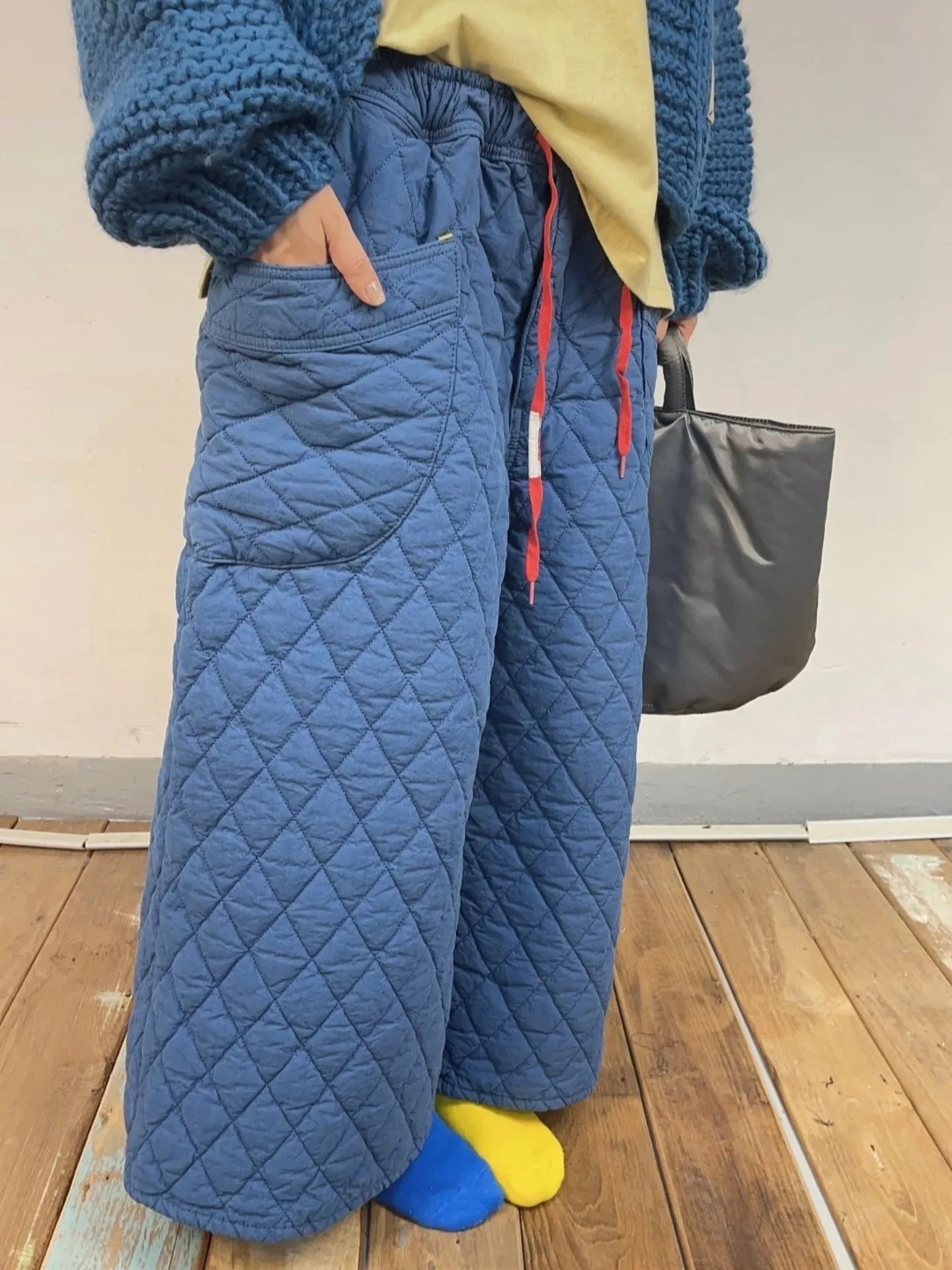 韓 壓紋綁帶寬褲 3色