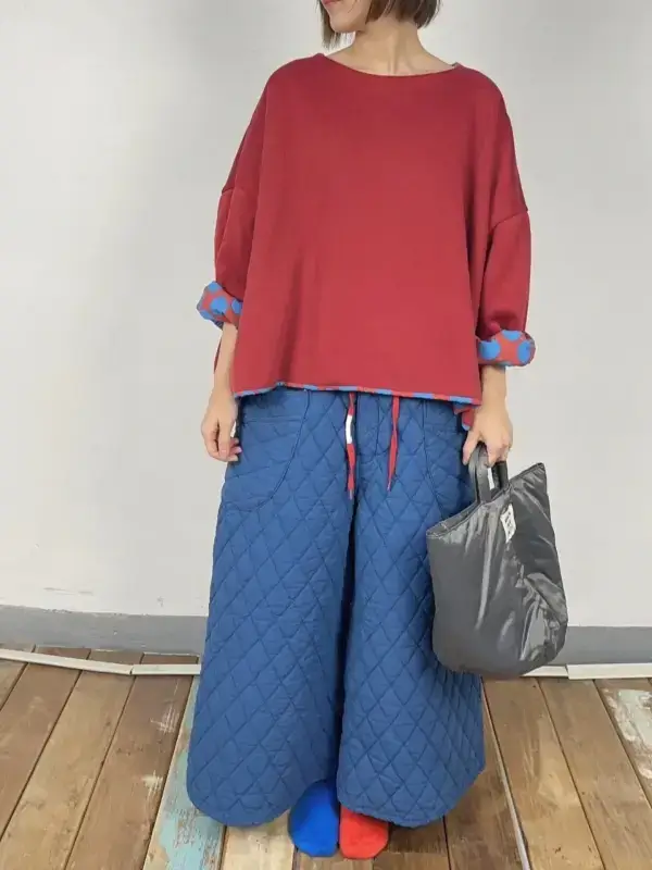 韓 壓紋綁帶寬褲 3色