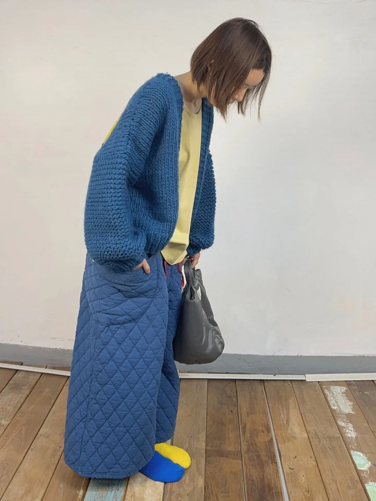 韓 壓紋綁帶寬褲 3色