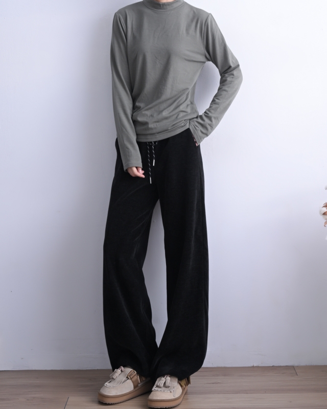 韓 綁帶絨寬褲 2色 size