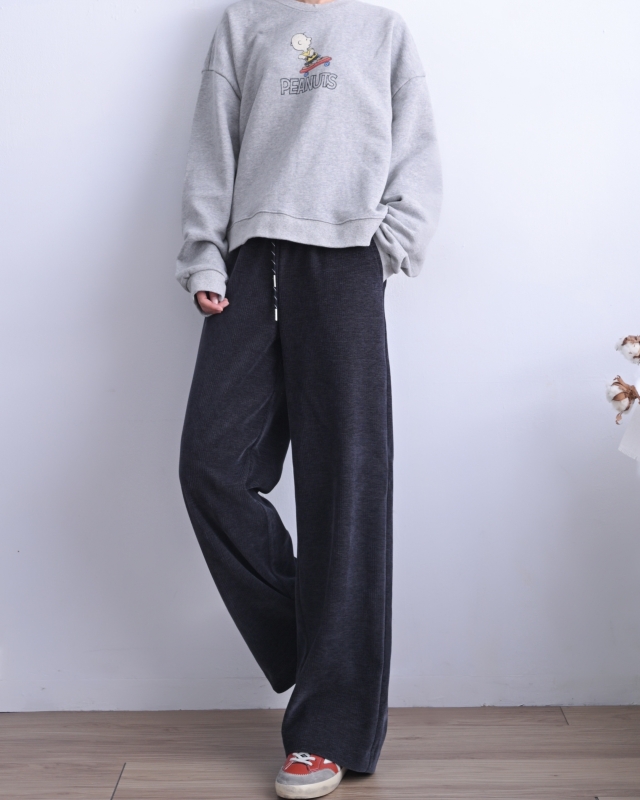 韓 綁帶絨寬褲 2色 size