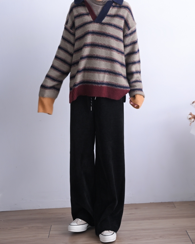 韓 綁帶絨寬褲 2色 size