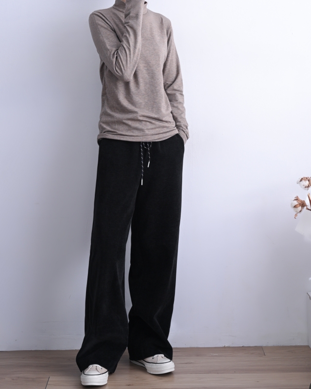 韓 綁帶絨寬褲 2色 size