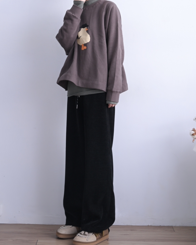 韓 綁帶絨寬褲 2色 size