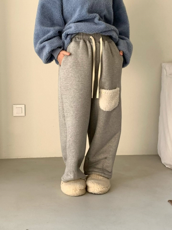 韓 毛毛口袋寬褲 5色