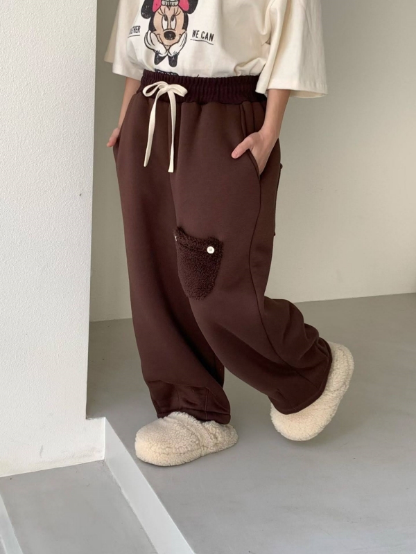 韓 毛毛口袋寬褲 5色