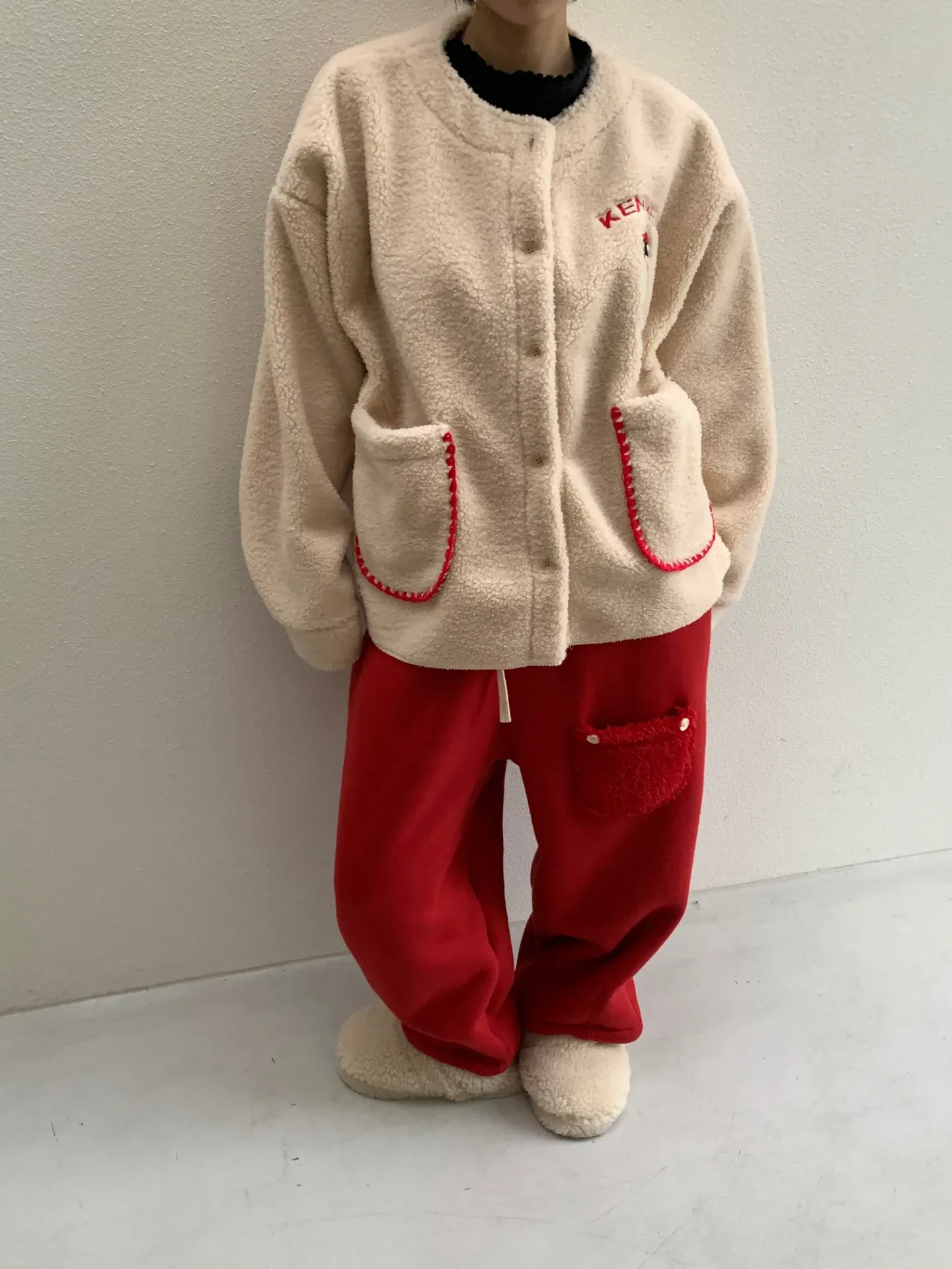 韓 毛毛口袋寬褲 5色