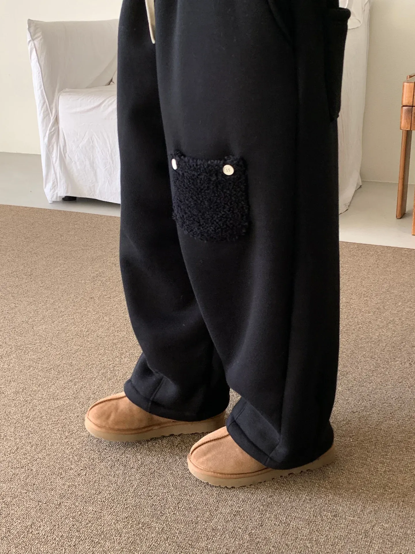 韓 毛毛口袋寬褲 5色