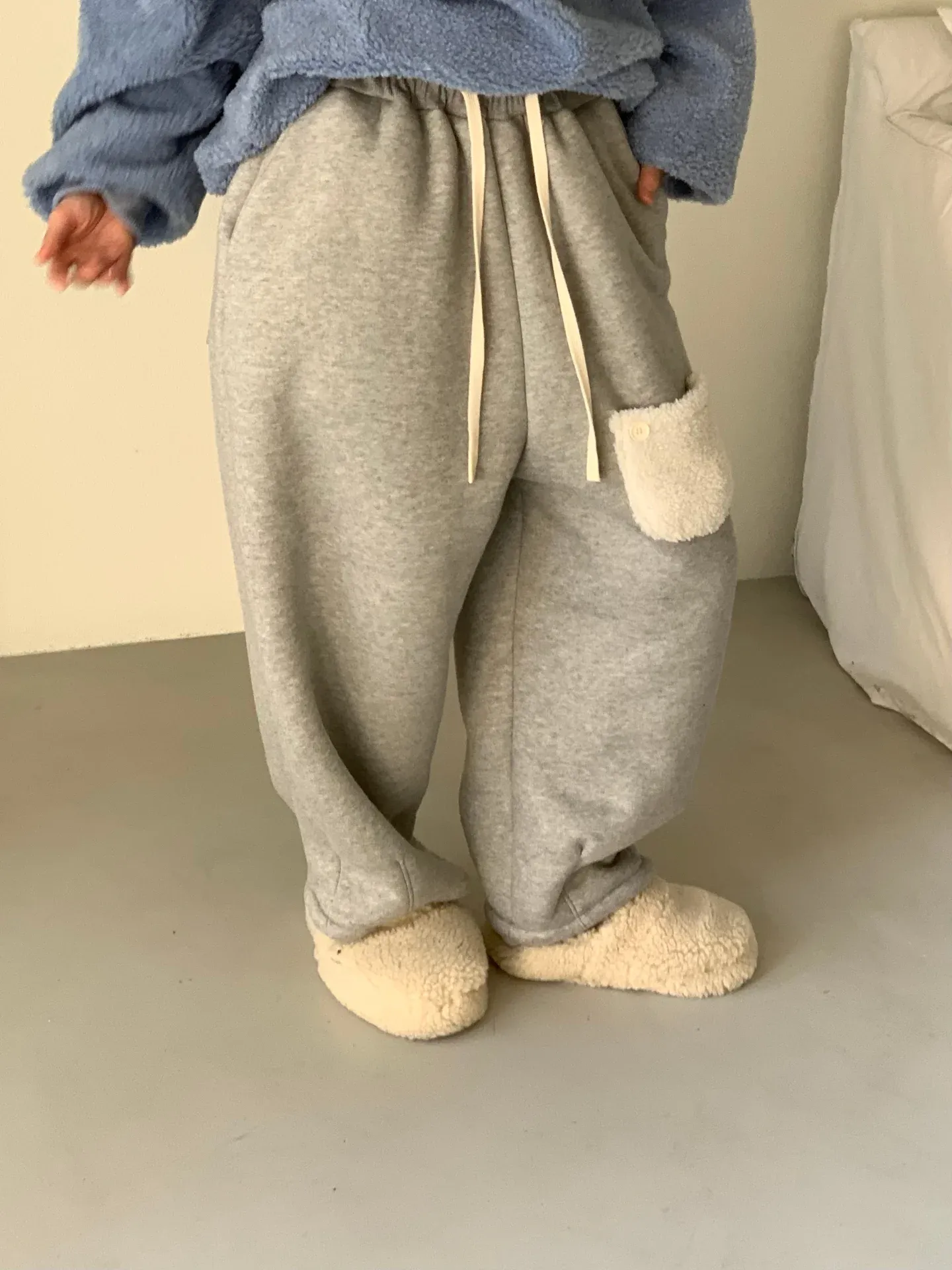 韓 毛毛口袋寬褲 5色