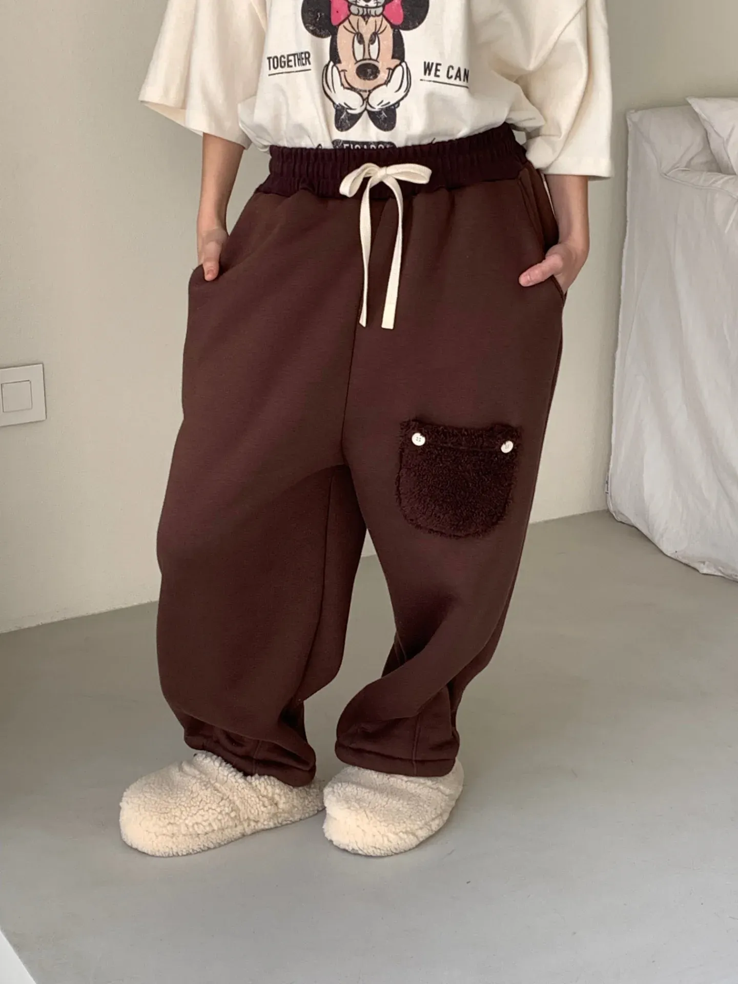 韓 毛毛口袋寬褲 5色