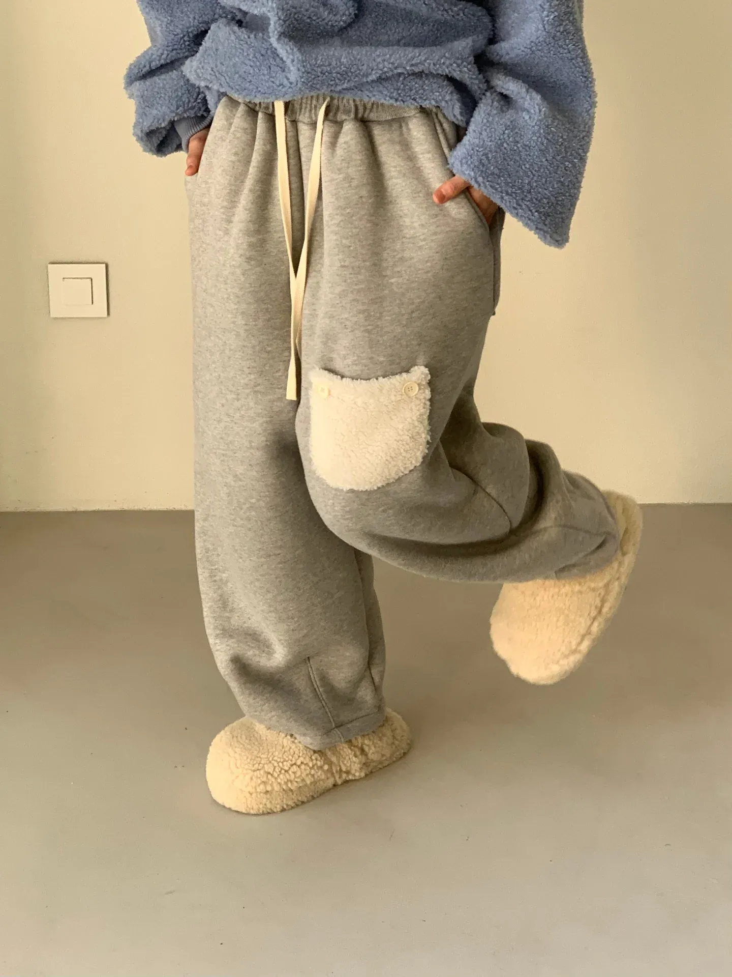 韓 毛毛口袋寬褲 5色