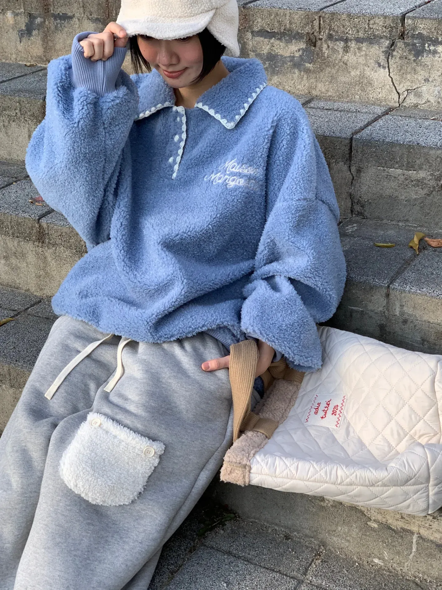 韓 毛毛口袋寬褲 5色