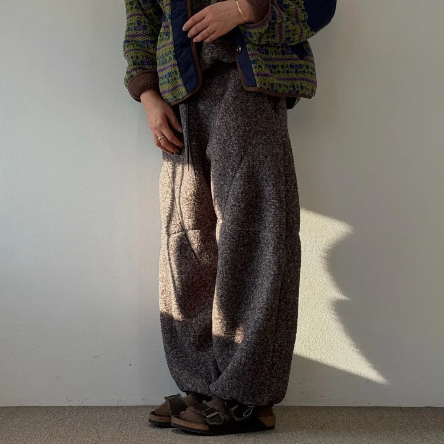 韓 下抽繩小短毛休閒褲 3色