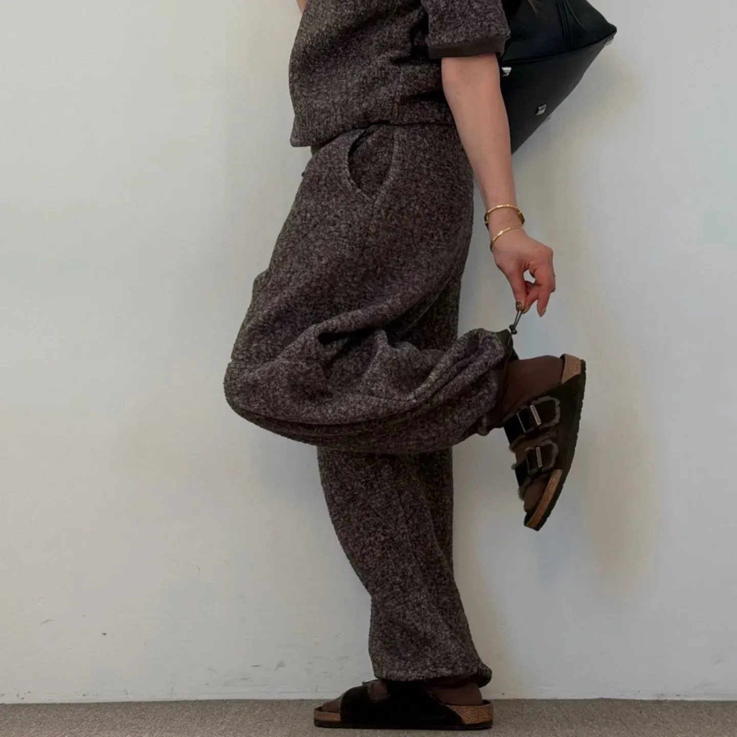 韓 下抽繩小短毛休閒褲 3色