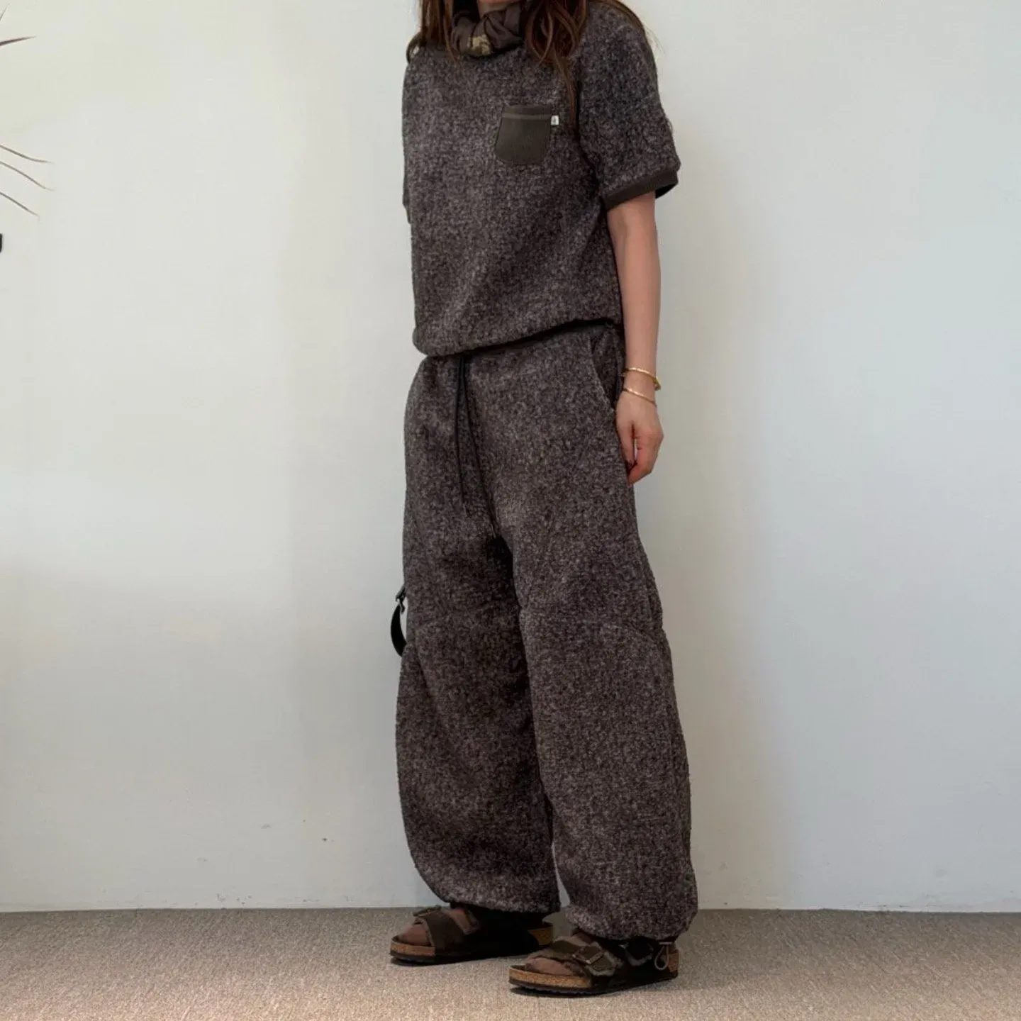 韓 下抽繩小短毛休閒褲 3色