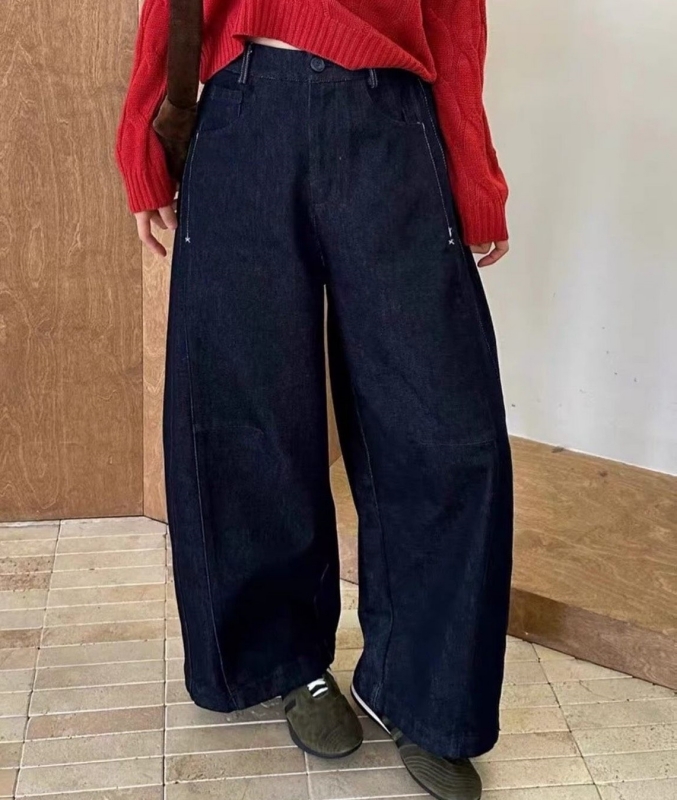 韓 口袋繡線小剪刀寬褲