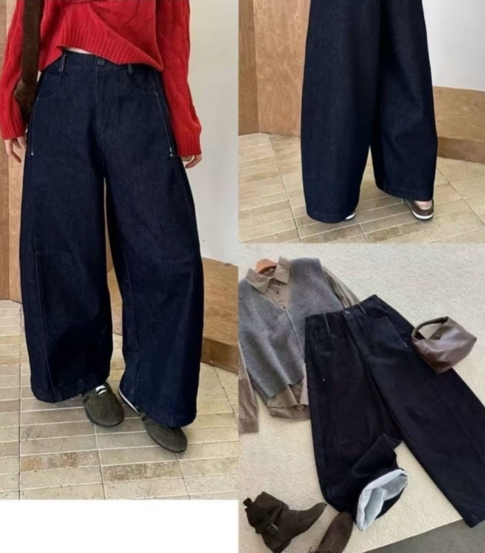 韓 口袋繡線小剪刀寬褲