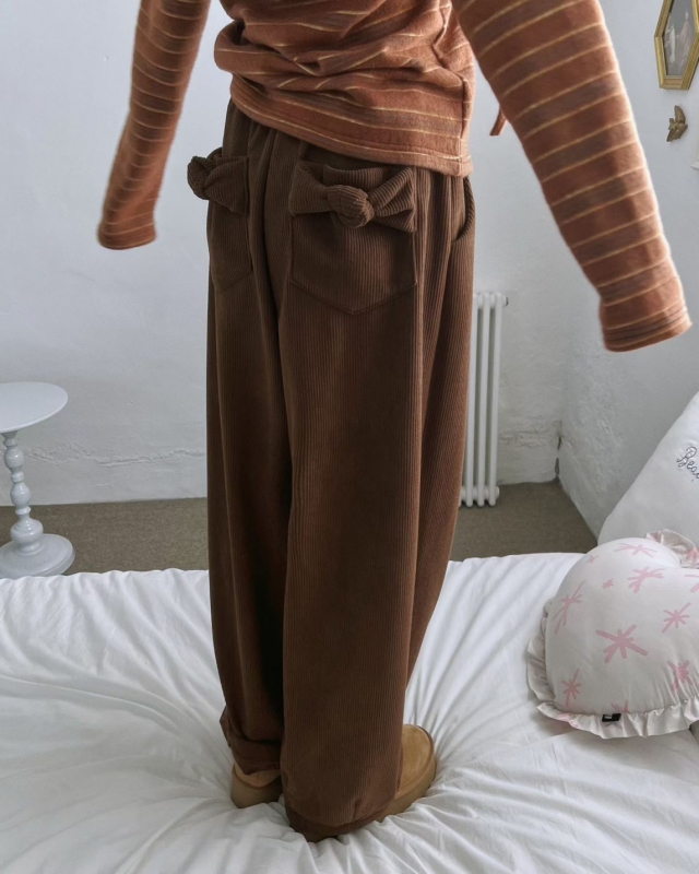 韓 後口袋蝴蝶結休閒褲 3色