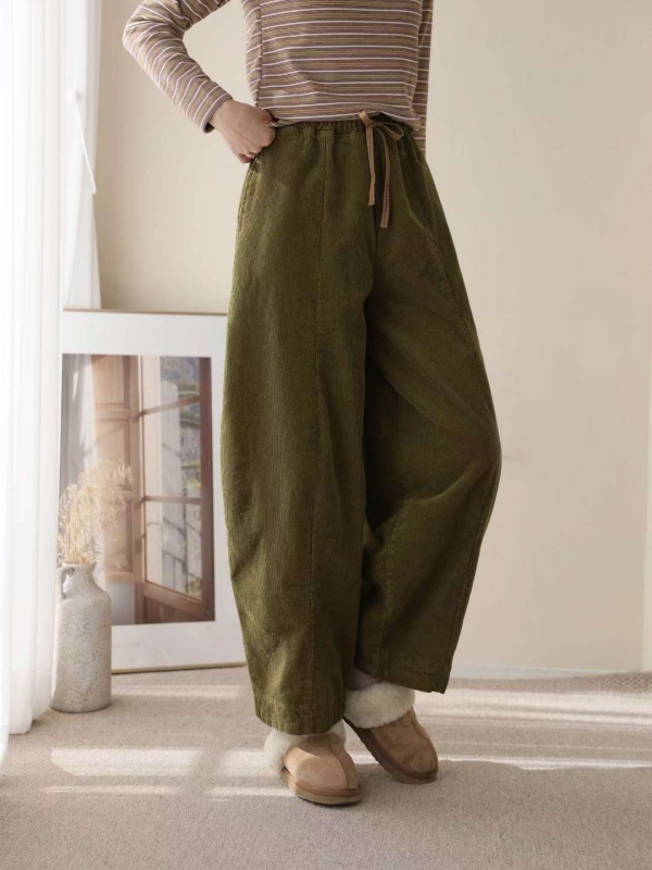 韓 綁帶前車線弧度寬褲 4色